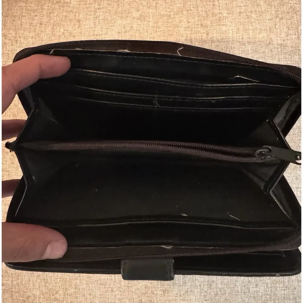Vintage Brighton Black Leather Zip Around Wallet Checkbook